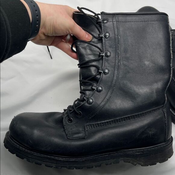 Vintage Black Leather Moto Men\'s Boots with Vibram Soles